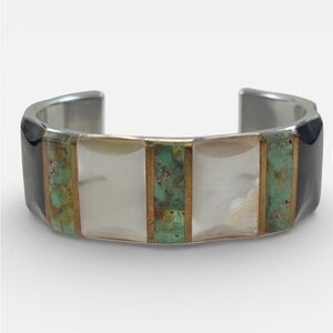 Chic Silver and Turquoise Mosaic Bracelet